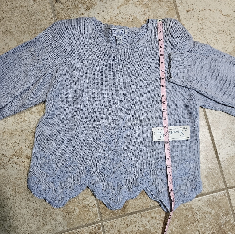 Sweater Bee Women Large Vintage 80s Knit Sweater Lavender Ramie Beaded Floral - Picture 7 of 7